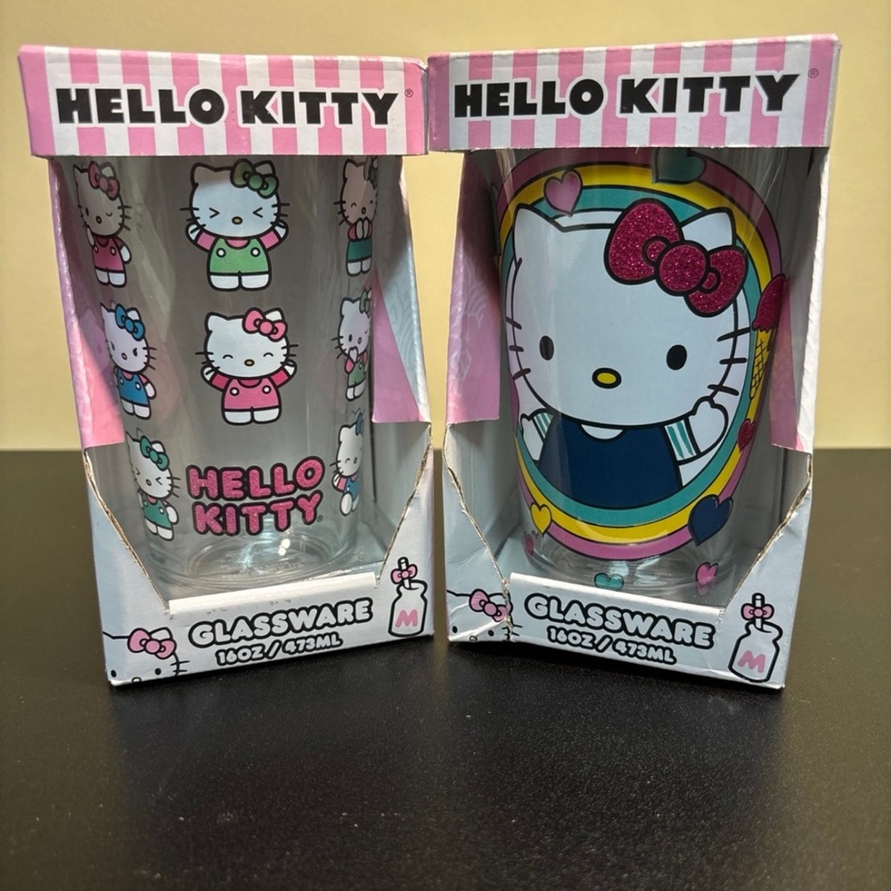 Hello Kitty Pink and Multicolor Glassware Set of 2